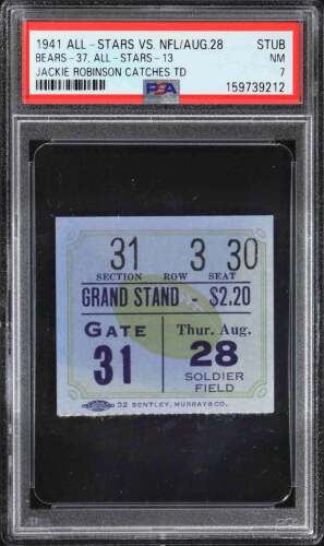 August 28, 1941 College Football All-Stars vs. NFL Champs Ticket Stub - Jackie Robinson TD Catch (HOF) - PSA NM 7