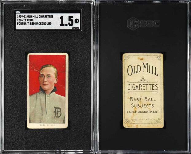 1909-11 T206 Old Mill Ty Cobb (HOF - Portrait, Red Background) - SGC FR 1.5
