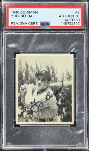 Signed 1948 Bowman #6 Yogi Berra (HOF RC) - PSA/DNA GEM MINT 10